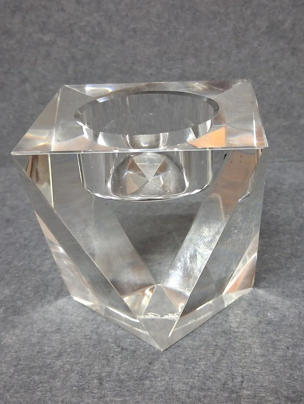 Oleg Cassini Crystal Votive Holder, Multifaceted Crystal, Signed, BRIGITTE